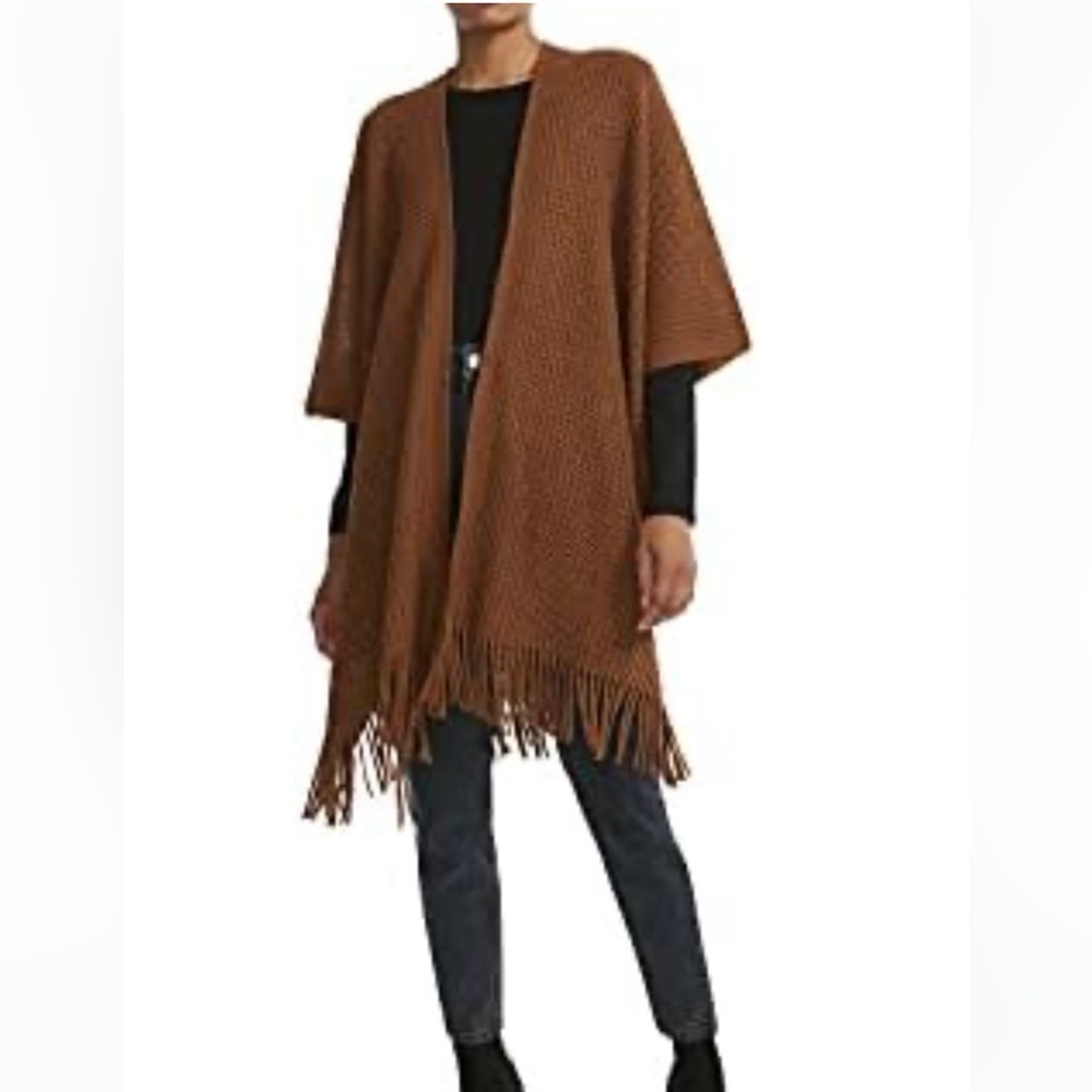 STEVE MADDEN Open Weave Knit Ruana Cardigan Brown OS NWT